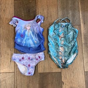 Disney 2t frozen bikini metallic print one piece